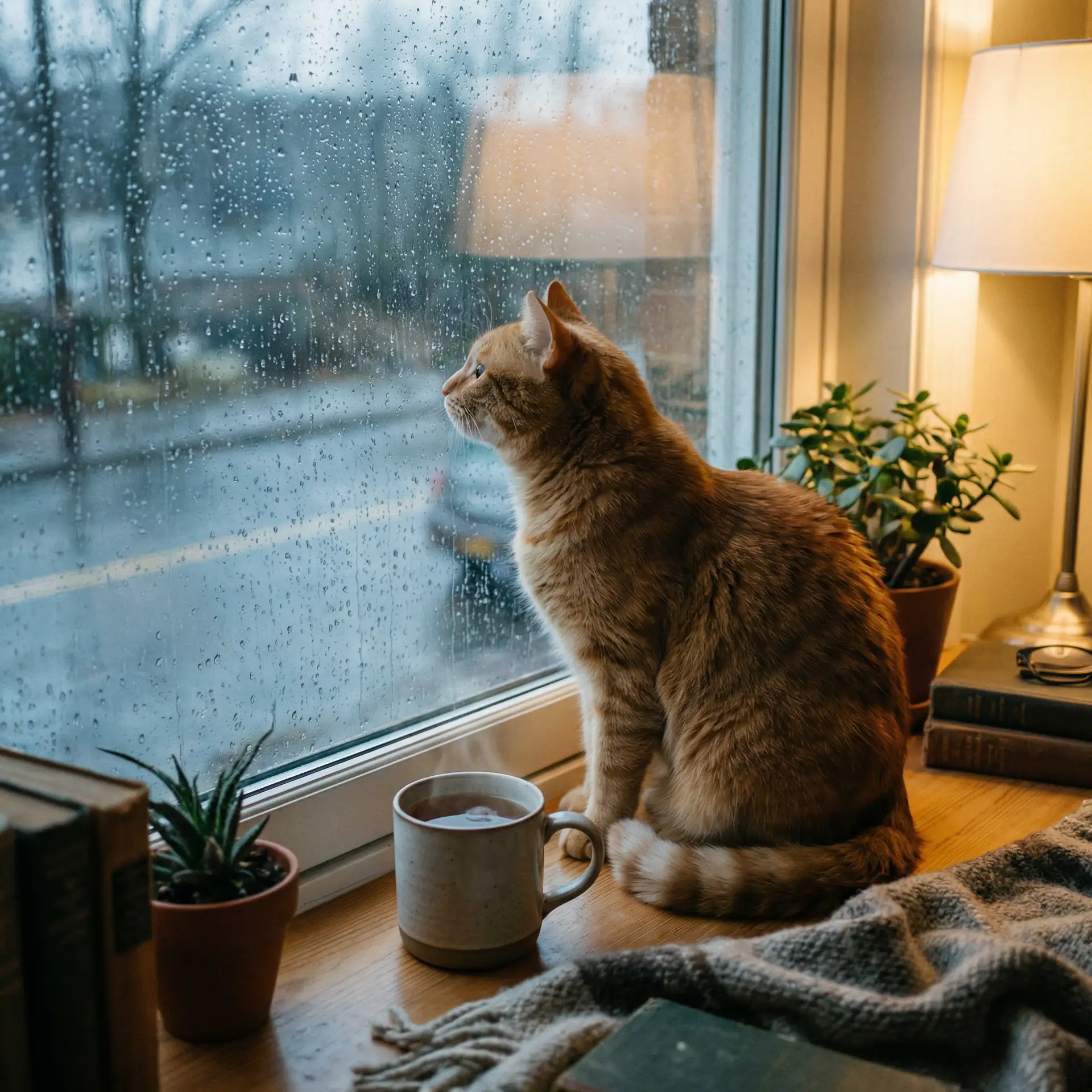 猫咪望着窗外的雨 - 车文超细过程